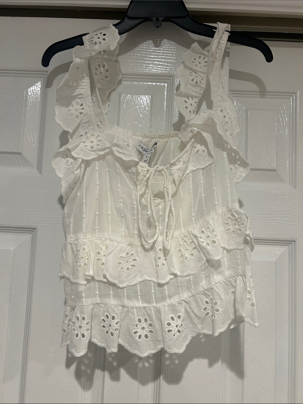 And Other Stories White Eyelet Ruffle Tie-Front Camisole